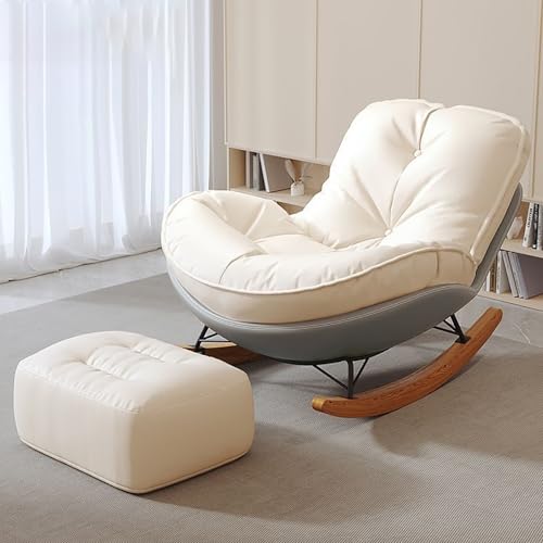 Schaukelstuhl Aus Metall Mit Gepolsterter Sitzfläche Und Rückenlehne – Design-Loungesessel for Wohnzimmer, Schlafzimmer, Braune Beine – Schaukelstuhl Mit Ottomanen(A) von NEYTIIR