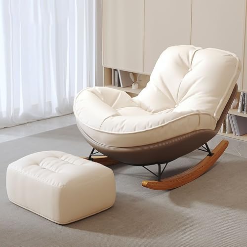 Schaukelstuhl Aus Metall Mit Gepolsterter Sitzfläche Und Rückenlehne – Design-Loungesessel for Wohnzimmer, Schlafzimmer, Braune Beine – Schaukelstuhl Mit Ottomanen(B) von NEYTIIR