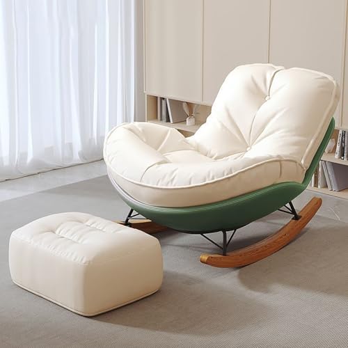 Schaukelstuhl Aus Metall Mit Gepolsterter Sitzfläche Und Rückenlehne – Design-Loungesessel for Wohnzimmer, Schlafzimmer, Braune Beine – Schaukelstuhl Mit Ottomanen(C) von NEYTIIR