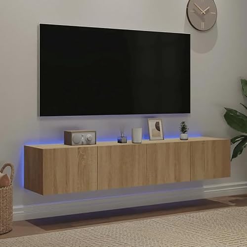 Schwebender TV-Schrank Mit LED-Leuchten, Schwebender TV-Ständer Mit Stauraum, Schwebendes TV-Regal Zur Wandmontage, Entertainment-Center(B) von NEYTIIR