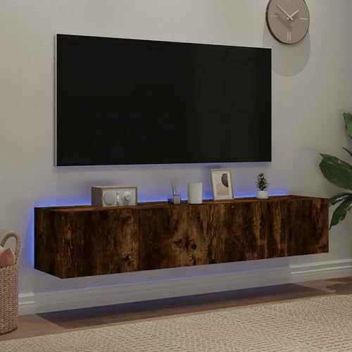 Schwebender TV-Schrank Mit LED-Leuchten, Schwebender TV-Ständer Mit Stauraum, Schwebendes TV-Regal Zur Wandmontage, Entertainment-Center(D) von NEYTIIR