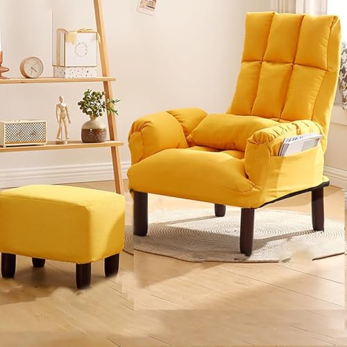 Sessel, Akzentstuhl Mit Holzbeinen Und Hoher Rückenlehne for Kleine Räume, Verstellbarer Gepolsterter Stoffsofa-Clubsessel for Wohnzimmer, Schlafzimmer(A,with Ottoman) von NEYTIIR