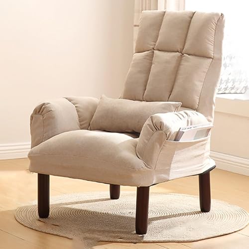 Sessel, Akzentstuhl Mit Holzbeinen Und Hoher Rückenlehne for Kleine Räume, Verstellbarer Gepolsterter Stoffsofa-Clubsessel for Wohnzimmer, Schlafzimmer(C,NO Ottoman) von NEYTIIR