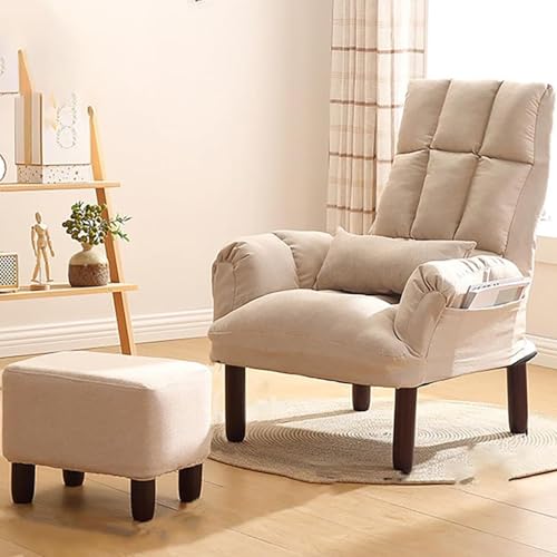 Sessel, Akzentstuhl Mit Holzbeinen Und Hoher Rückenlehne for Kleine Räume, Verstellbarer Gepolsterter Stoffsofa-Clubsessel for Wohnzimmer, Schlafzimmer(C,with Ottoman) von NEYTIIR