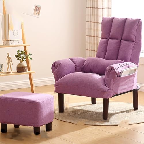 Sessel, Akzentstuhl Mit Holzbeinen Und Hoher Rückenlehne for Kleine Räume, Verstellbarer Gepolsterter Stoffsofa-Clubsessel for Wohnzimmer, Schlafzimmer(D,with Ottoman) von NEYTIIR