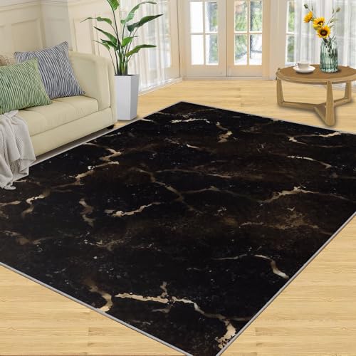 Teppich Im Europäischen Stil, Tintenpfingstrosen-Blumenmuster, Rutschfester Teppich Für Schlafzimmer Und Esszimmer, Leicht Zu Reinigen, Heimdekoration(Gilded Marble,70 x 120 cm) von NEYTIIR