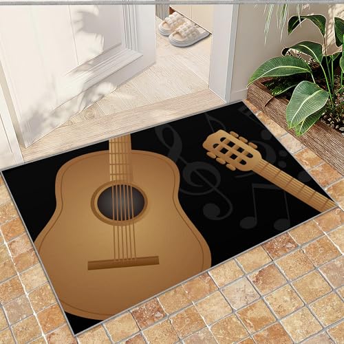 Teppich Im Europäischen Stil, Tintenpfingstrosen-Blumenmuster, Rutschfester Teppich Für Schlafzimmer Und Esszimmer, Leicht Zu Reinigen, Heimdekoration(Musical Instruments,60 x 90 cm) von NEYTIIR