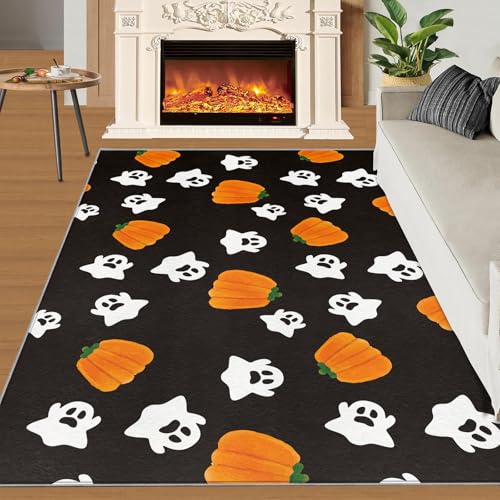 Teppich Kinder Teenager Jungen Spielmatte 3D Abstrakte Marmorstruktur Gedruckt Teppich Wohnzimmer Schlafzimmer Dekoration(Black Halloween,150 x 200 cm) von NEYTIIR