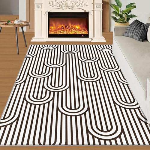 Teppich Kinder Teenager Jungen Spielmatte 3D Abstrakte Marmorstruktur Gedruckt Teppich Wohnzimmer Schlafzimmer Dekoration(Black and White Line,80 x 150 cm) von NEYTIIR