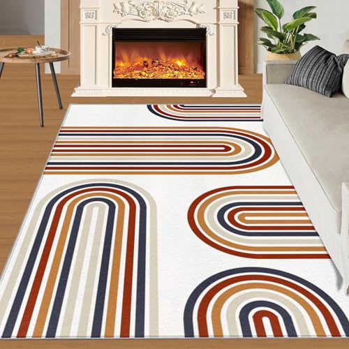 Teppich Kinder Teenager Jungen Spielmatte 3D Abstrakte Marmorstruktur Gedruckt Teppich Wohnzimmer Schlafzimmer Dekoration(Cartoon Rainbow Lines,150 x 240 cm) von NEYTIIR