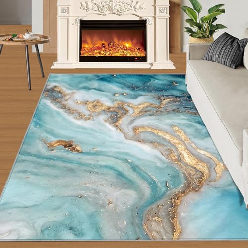 Teppich Kinder Teenager Jungen Spielmatte 3D Abstrakte Marmorstruktur Gedruckt Teppich Wohnzimmer Schlafzimmer Dekoration(Fluid Art,150 x 240 cm) von NEYTIIR