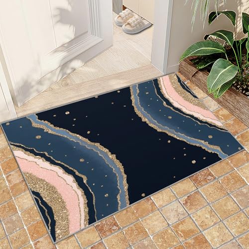 Teppich Kinder Teenager Jungen Spielmatte 3D Abstrakte Marmorstruktur Gedruckt Teppich Wohnzimmer Schlafzimmer Dekoration(Geometric Wave Stripes,60 x 90 cm) von NEYTIIR