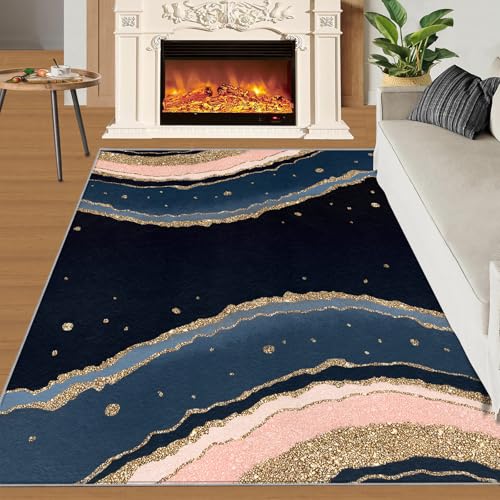 Teppich Kinder Teenager Jungen Spielmatte 3D Abstrakte Marmorstruktur Gedruckt Teppich Wohnzimmer Schlafzimmer Dekoration(Geometric Wave Stripes,80 x 220 cm) von NEYTIIR