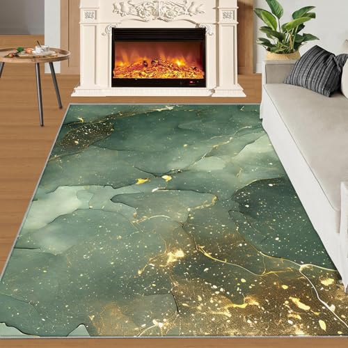 Teppich Kinder Teenager Jungen Spielmatte 3D Abstrakte Marmorstruktur Gedruckt Teppich Wohnzimmer Schlafzimmer Dekoration(Green Emerald Marble,180 x 270 cm) von NEYTIIR