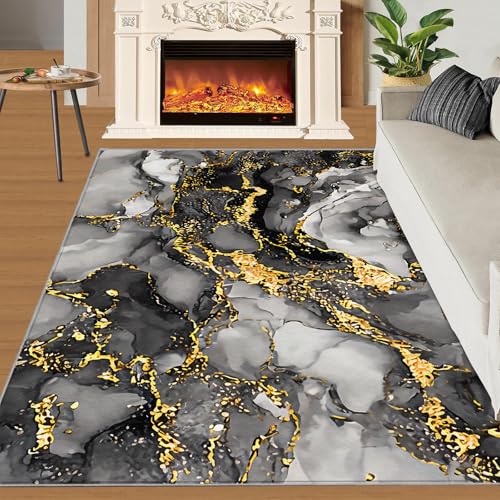 Teppich Kinder Teenager Jungen Spielmatte 3D Abstrakte Marmorstruktur Gedruckt Teppich Wohnzimmer Schlafzimmer Dekoration(Ink Graffiti Art,140 x 200 cm) von NEYTIIR