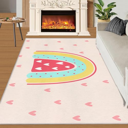 Teppich Kinder Teenager Jungen Spielmatte 3D Abstrakte Marmorstruktur Gedruckt Teppich Wohnzimmer Schlafzimmer Dekoration(Love Rainbow,140 x 200 cm) von NEYTIIR