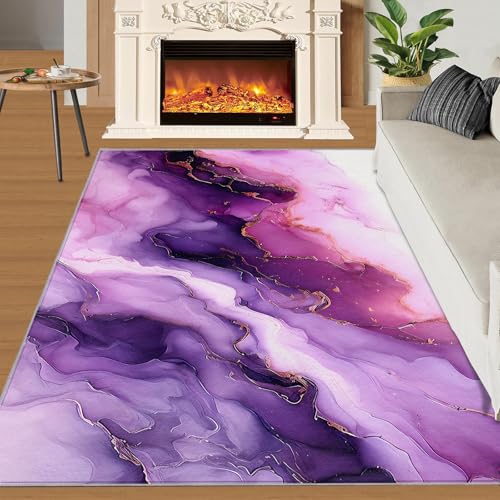 Teppich Kinder Teenager Jungen Spielmatte 3D Abstrakte Marmorstruktur Gedruckt Teppich Wohnzimmer Schlafzimmer Dekoration(Luxury Stripes,150 x 240 cm) von NEYTIIR