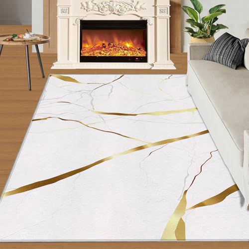 Teppich Kinder Teenager Jungen Spielmatte 3D Abstrakte Marmorstruktur Gedruckt Teppich Wohnzimmer Schlafzimmer Dekoration(Luxury White Marble,140 x 200 cm) von NEYTIIR