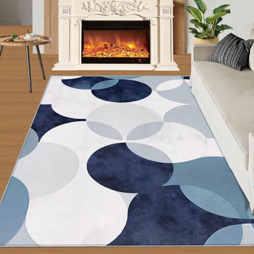 Teppich Kinder Teenager Jungen Spielmatte 3D Abstrakte Marmorstruktur Gedruckt Teppich Wohnzimmer Schlafzimmer Dekoration(Navy Blue Geometric,160 x 220 cm) von NEYTIIR