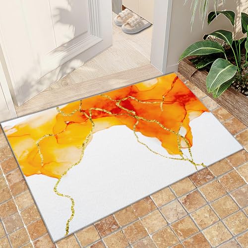 Teppich Kinder Teenager Jungen Spielmatte 3D Abstrakte Marmorstruktur Gedruckt Teppich Wohnzimmer Schlafzimmer Dekoration(Orange Marble Texture,60 x 140 cm) von NEYTIIR
