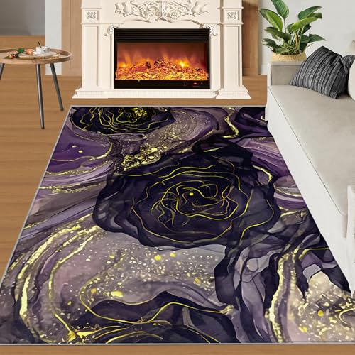 Teppich Kinder Teenager Jungen Spielmatte 3D Abstrakte Marmorstruktur Gedruckt Teppich Wohnzimmer Schlafzimmer Dekoration(Rose Floral,150 x 240 cm) von NEYTIIR