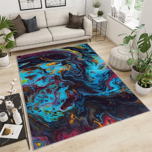 Teppich Wohnzimmer Geometrisches Schwarz 3D Goldene Linien Küche Esszimmer Schlafzimmer Teppich Kurzflor rutschfest Waschbar Teppiche(Abstract Marble,180 x 270 cm) von NEYTIIR