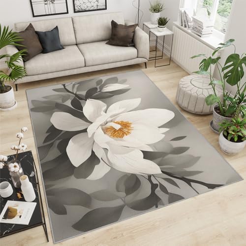 Teppich Wohnzimmer Geometrisches Schwarz 3D Goldene Linien Küche Esszimmer Schlafzimmer Teppich Kurzflor rutschfest Waschbar Teppiche(Flowers Floral,150 x 200 cm) von NEYTIIR