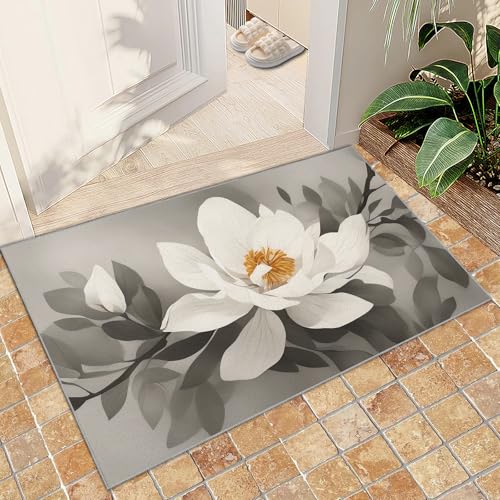 Teppich Wohnzimmer Geometrisches Schwarz 3D Goldene Linien Küche Esszimmer Schlafzimmer Teppich Kurzflor rutschfest Waschbar Teppiche(Flowers Floral,50 x 80 cm) von NEYTIIR