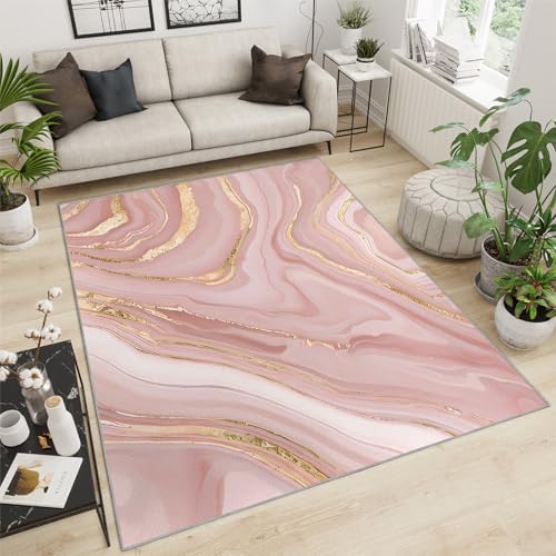 Teppich Wohnzimmer Geometrisches Schwarz 3D Goldene Linien Küche Esszimmer Schlafzimmer Teppich Kurzflor rutschfest Waschbar Teppiche(Liquid Marble,180 x 220 cm) von NEYTIIR