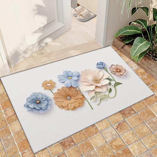 Teppich Wohnzimmer Geometrisches Schwarz 3D Goldene Linien Küche Esszimmer Schlafzimmer Teppich Kurzflor rutschfest Waschbar Teppiche(Romantic Floral,60 x 90 cm) von NEYTIIR