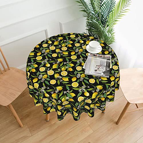 NEZIH Runde Tischdecke, mit Zitronenmuster, wasserdicht, knitterfrei, schmutzabweisend, 152,4 cm von NEZIH