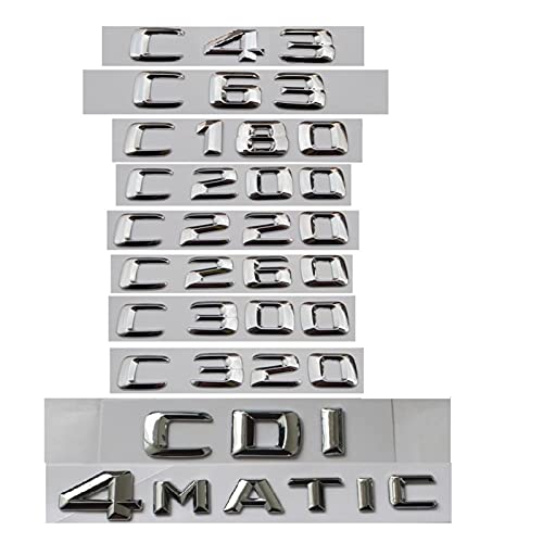 NEZIH Stamm-Emblem-Abzeichen, Chrom-Buchstaben, Embleme, passend for Mercedes Benz C-Klasse C63 C43 C55 AMG C180 C200 C220 C300 C320 C350 4MATIC CDI Emblem-Logo-Aufkleber (Color : C200) von NEZIH