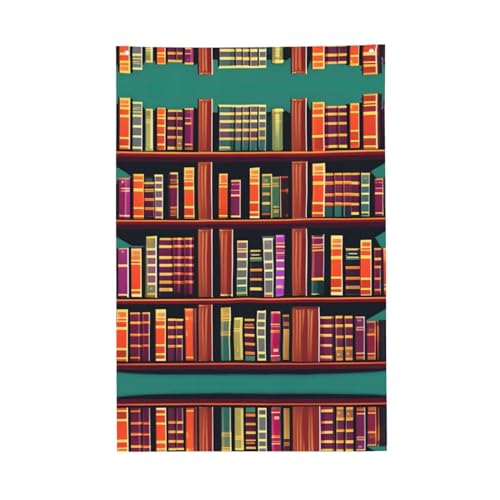 Nezih Bibliotheks-Bücherregal-Druck, 90 x 60 cm, Gartenflagge, Willkommensdekoration, Wandkunst, Hof, Terrasse, Veranda von NEZIH