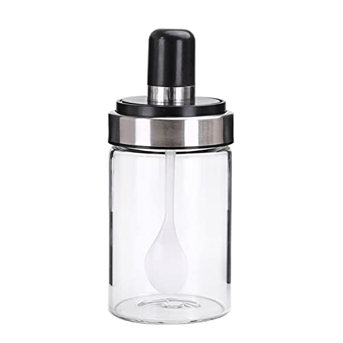 Gewürzdose Gewürzflasche Gewürzbox Küche Gadgets Gewürz Aufbewahrungsflasche Gläser Transparentglas Salz Pfeffer Kreuzkreuz Pulverbox mit Löffel (Color : Clear) von NFEGSIYA