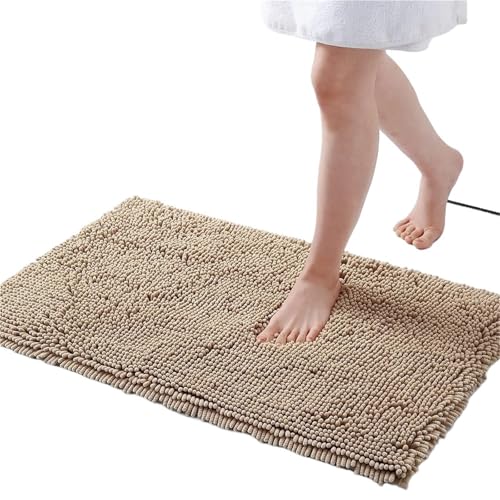 NFEKLFI badematte Badezimmerteppichmatte, rutschfest, schnelltrocknend, extra dick und super saugfähig, Mikrofaser-Chenille-Duschteppich(Beige,51CX81CM) von NFEKLFI