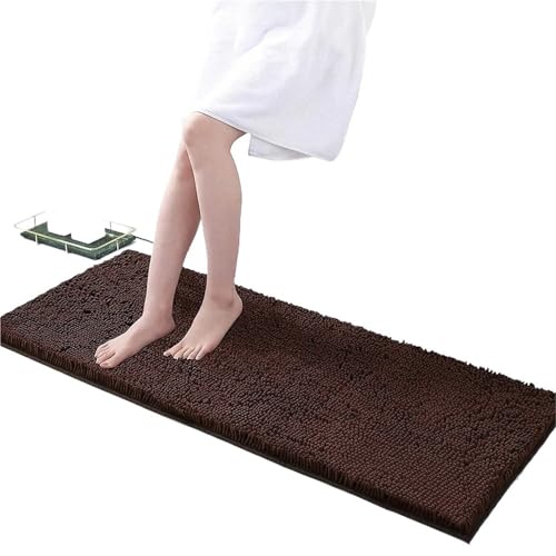 NFEKLFI badematte Badezimmerteppichmatte, rutschfest, schnelltrocknend, extra dick und super saugfähig, Mikrofaser-Chenille-Duschteppich(Brown,61CMX91CM) von NFEKLFI