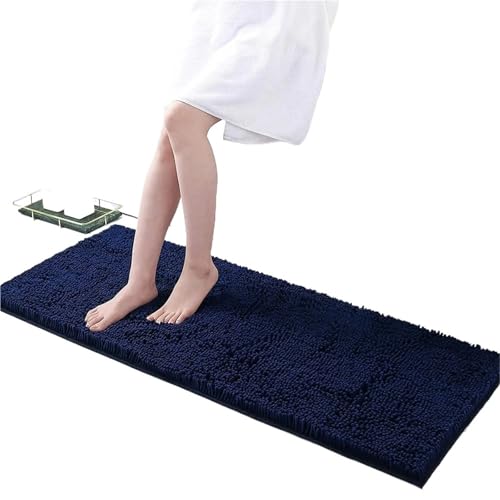 NFEKLFI badematte Badezimmerteppichmatte, rutschfest, schnelltrocknend, extra dick und super saugfähig, Mikrofaser-Chenille-Duschteppich(Deep Blue,51CX81CM) von NFEKLFI
