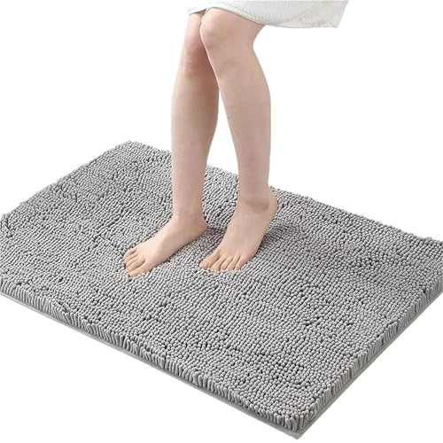 NFEKLFI badematte Badezimmerteppichmatte, rutschfest, schnelltrocknend, extra dick und super saugfähig, Mikrofaser-Chenille-Duschteppich(Light Grey,51CX81CM) von NFEKLFI