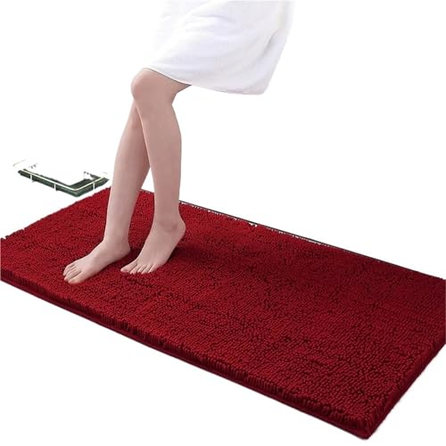 NFEKLFI badematte Badezimmerteppichmatte, rutschfest, schnelltrocknend, extra dick und super saugfähig, Mikrofaser-Chenille-Duschteppich(Wine red,51CX81CM) von NFEKLFI