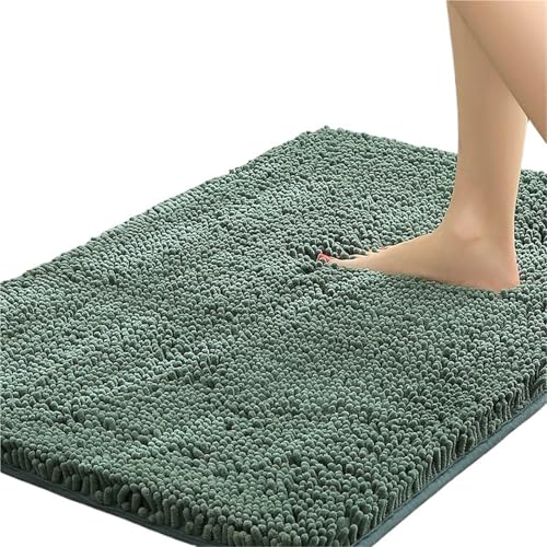 NFEKLFI badematte Dickes Anti-Rutsch-Pad aus Chenille-Material for das Badezimmer, saugfähiges Fußpad for die Badewanne, Duschraumteppich, Badezimmertürpad(Blackish Green,50X80CM) von NFEKLFI