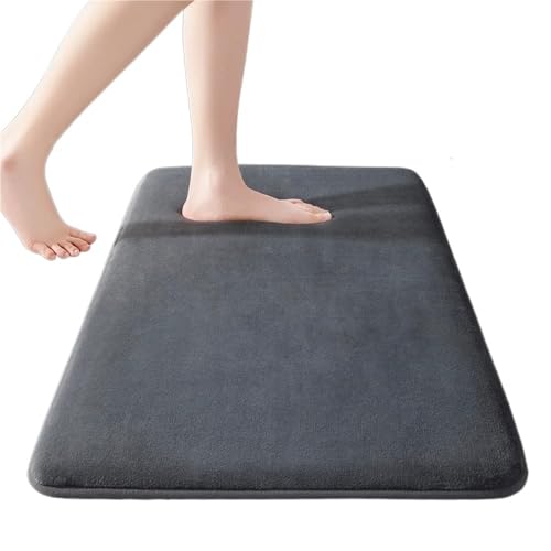 NFEKLFI badematte Einfarbiger, verdickter Badezimmerteppich, rutschfeste Flanell-Badezimmermatte, ultraweiche Bodenmatte, wasserabsorbierende Matte(Dark Gray,400MMx600MM) von NFEKLFI