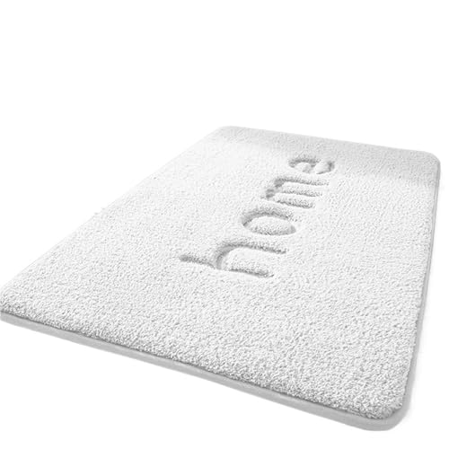 NFEKLFI badematte Verdickte Badezimmer-Flanell-Bodenmatte, saugfähiger Toilettenteppich, Duschraum, rutschfeste Matte, Küchenfußmatte, schmutzabweisende Türmatte(White,500MMx800MM) von NFEKLFI
