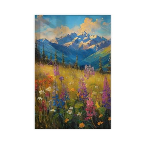 NFFBGFD Leinwandposter mit buntem Blumenfeld, Schlafzimmer, Dekoration, Landschaftsdekoration, Geschenk, 20 x 30 cm von NFFBGFD