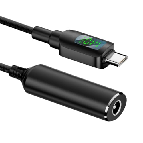 NFHK DC Jack 5,5x2,1mm Eingang zu USB-C Typ-C Power 140W Smart LED Display Ladekabel für Laptop Telefon PD9V/5V/20V/7A von NFHK