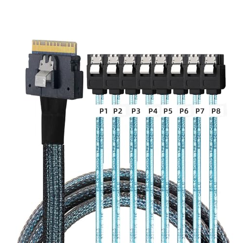 NFHK SlimSAS Host/RAID-zu-SATA-Zielkabel, Slim SAS 4.0 SFF-8654 8i 74Pin 1 zu 8 SATA 7Pin Raid Controller/Festplattenkabel 1,64 FT/0,5 M von NFHK