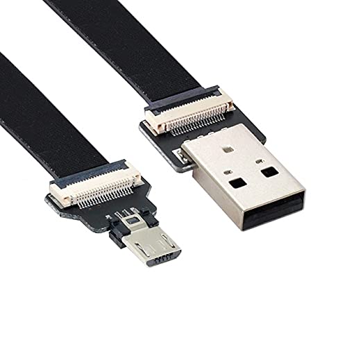 NFHK USB 2.0 Type-A Male to Micro USB 5Pin Male Data Flat Slim FPC Cable for FPV & Disk & Phone 20CM von NFHK