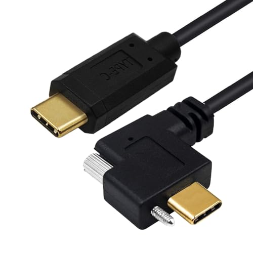 NFHK USB-C-auf-C-Kabel, USB-C-Stecker auf Stecker, schnelles Aufladen, Datenübertragung, 90 Grad abgewinkeltes, flaches Verlängerungskabel mit Schrauben von NFHK
