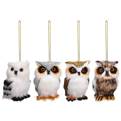 4 Stück Weihnachts-Eulen-Ornamente Zum Aufhängen, Weiße Kunstfell-Eulen-Ornamente, Tier-Ornamente, Pelzige Eulen-Hängeornamente für Weihnachten, Party, Heimdekoration(#1) von NFNSIG