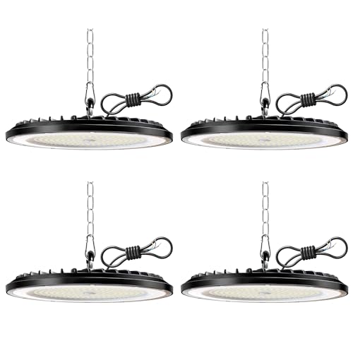 4 Pack 200W UFO Werkstattlampe LED, 30000LM 6000K Superhelle Werkstatt Deckenleuchte, IP65 Wasserdicht Werkstattleuchte, LED Lampe Werkstatt für Hallenbeleuchtung, Werkstattbeleuchtung, Fabriken von NFOIEIS
