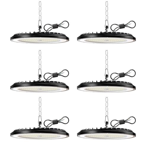 6 Pack 200W UFO Werkstattlampe LED, 30000LM 6000K Superhelle Werkstatt Deckenleuchte, IP65 Wasserdicht Werkstattleuchte, LED Lampe Werkstatt für Hallenbeleuchtung, Werkstattbeleuchtung, Fabriken von NFOIEIS